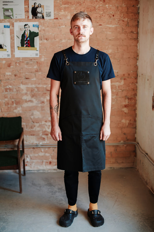 Indoor Linen Apron with Leather Stripes